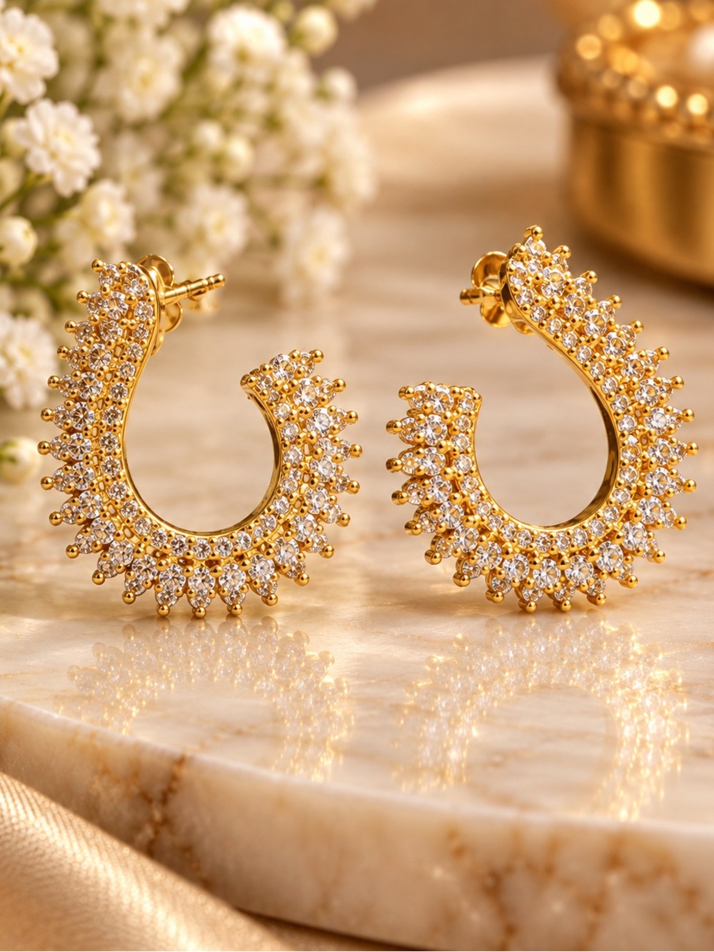 Gold Pavé Crystal Hoop Earrings - Women's Jewelry